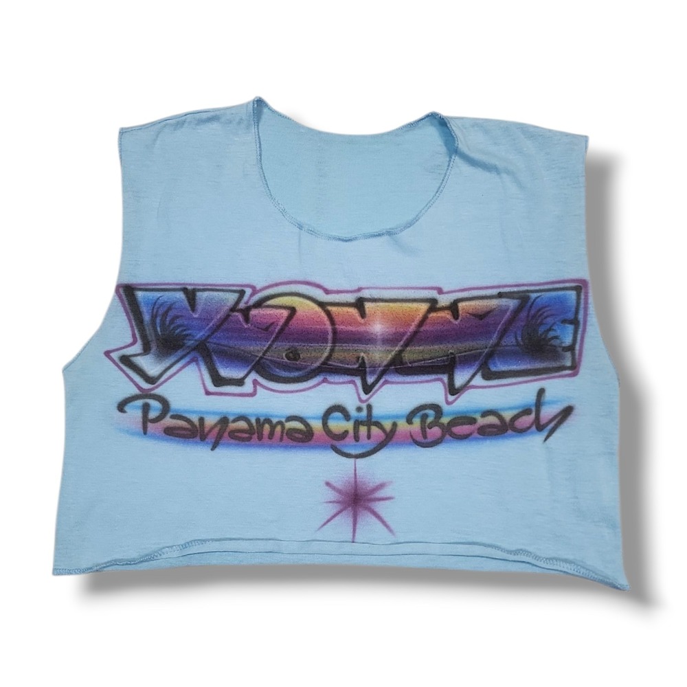 Vintage 70s Cropped Tee Blue Panama‎ City Beach Air Brushed Women's S/M